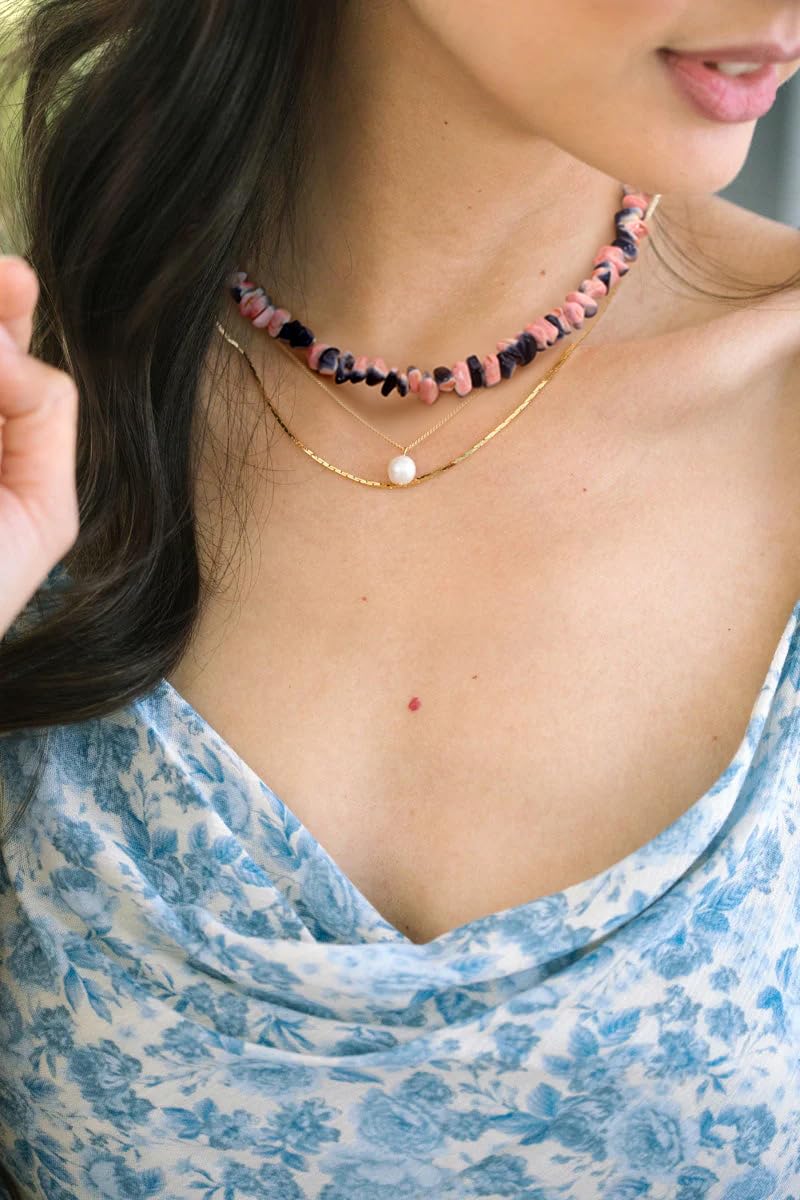 SOFYBJA Dainty 18K Gold Irregular Pink and Blue Bicolor White Turquoise Stone Choker Necklace Adjustable Handmade Jewelry - Image 2