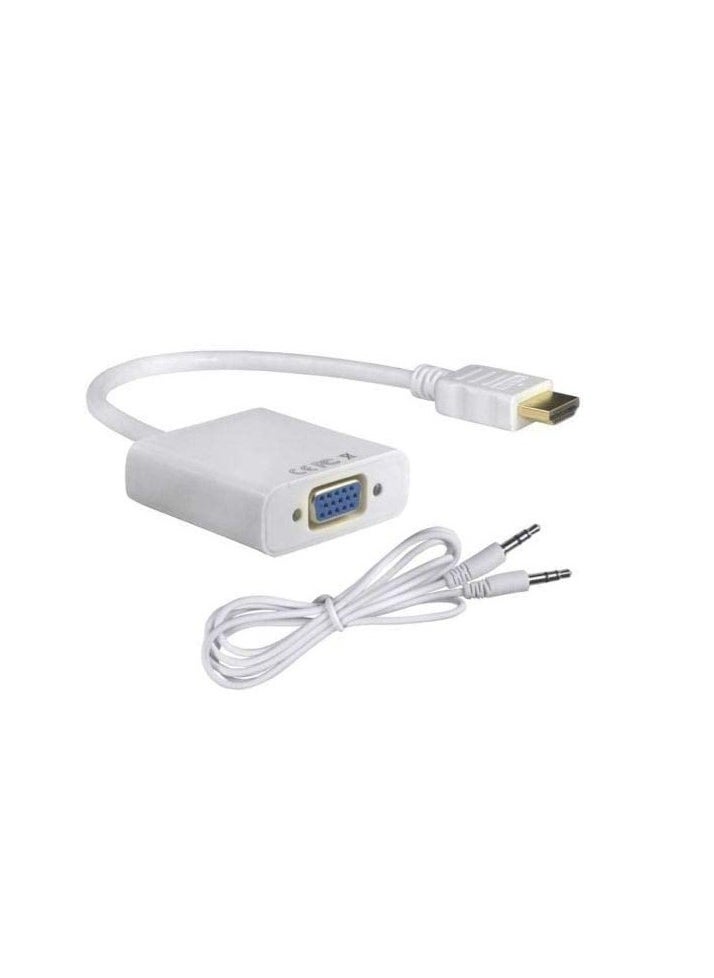 Zero 1080P HDMI Male To VGA Female Video Converter Adapter Cable With Audio For Pc Dvd Hdtv White 