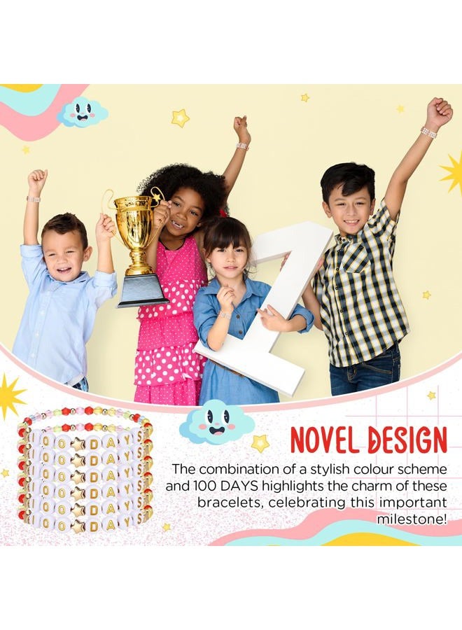 Landical 36 Pcs Happy 100th Day of School Bracelets Colorful Friendship Beads Bracelet for Boy Girl Kids Cute 100th Day Gifts for School Supply Decor Student Rewards(Acrylic,Rhombus,Rainbow Gold) - Image 5