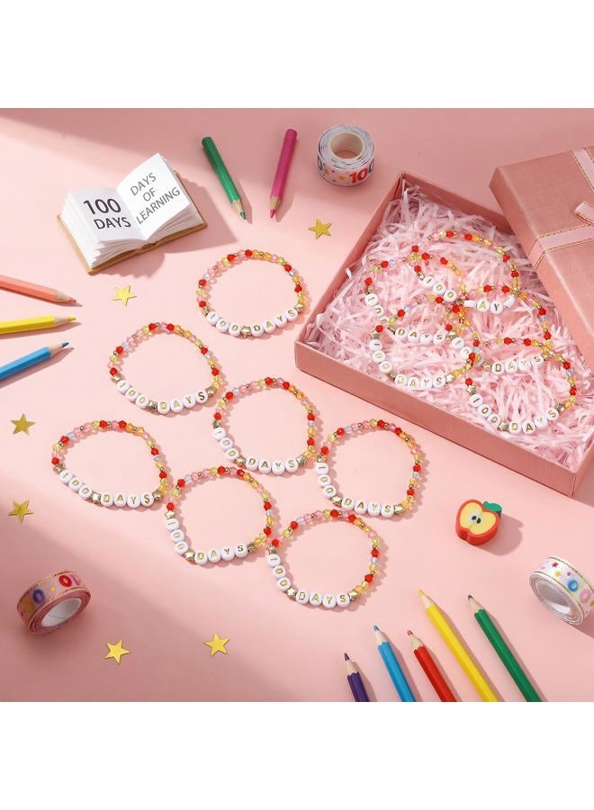Landical 36 Pcs Happy 100th Day of School Bracelets Colorful Friendship Beads Bracelet for Boy Girl Kids Cute 100th Day Gifts for School Supply Decor Student Rewards(Acrylic,Rhombus,Rainbow Gold) - Image 2