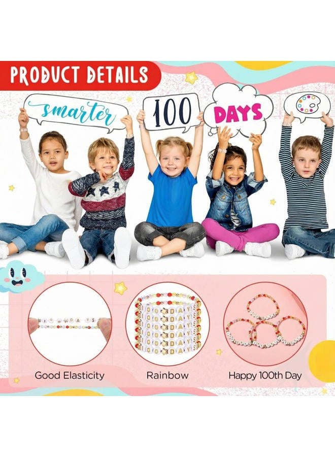Landical 36 Pcs Happy 100th Day of School Bracelets Colorful Friendship Beads Bracelet for Boy Girl Kids Cute 100th Day Gifts for School Supply Decor Student Rewards(Acrylic,Rhombus,Rainbow Gold) - Image 4