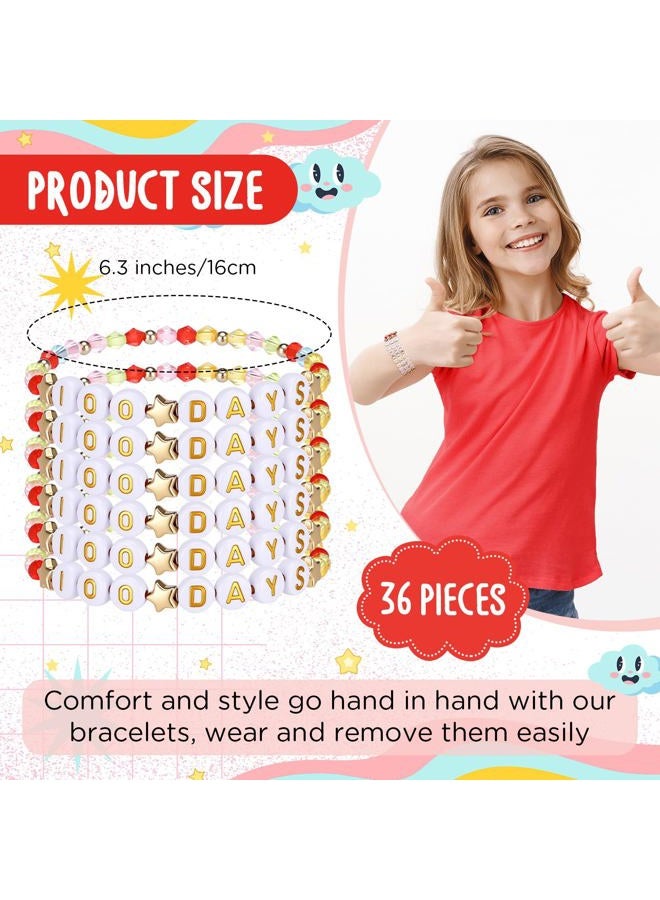 Landical 36 Pcs Happy 100th Day of School Bracelets Colorful Friendship Beads Bracelet for Boy Girl Kids Cute 100th Day Gifts for School Supply Decor Student Rewards(Acrylic,Rhombus,Rainbow Gold) - Image 3