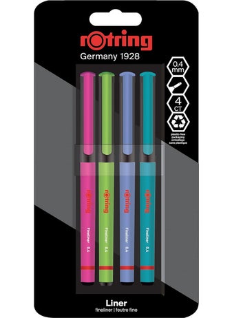 Rotring Fineliner Fine Felt Tip Pen 4 Pack Vibrant Colors  - Image 1