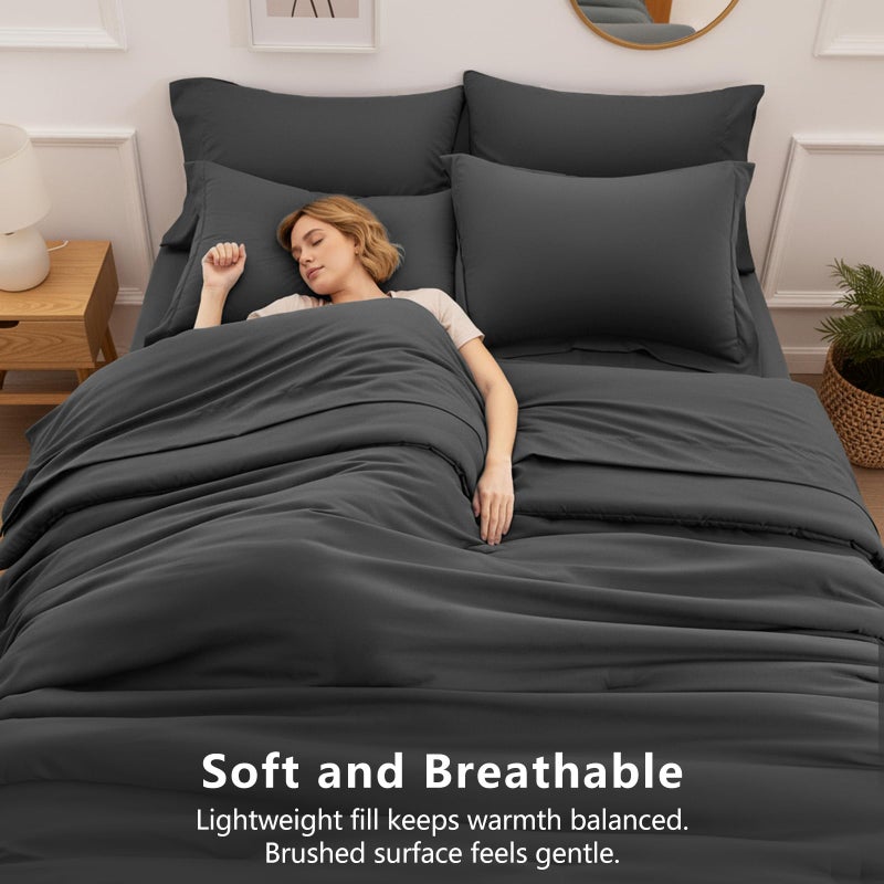 HIMEET Queen Comforter Set - 7 Pieces Bed in a Bag Queen Size, Luxury Comforter Set with Sheets for All Season, Bed Set with Comforter, Flat Sheet, Fitted Sheet, Pillowcases & Shams, Dark Grey - Image 4