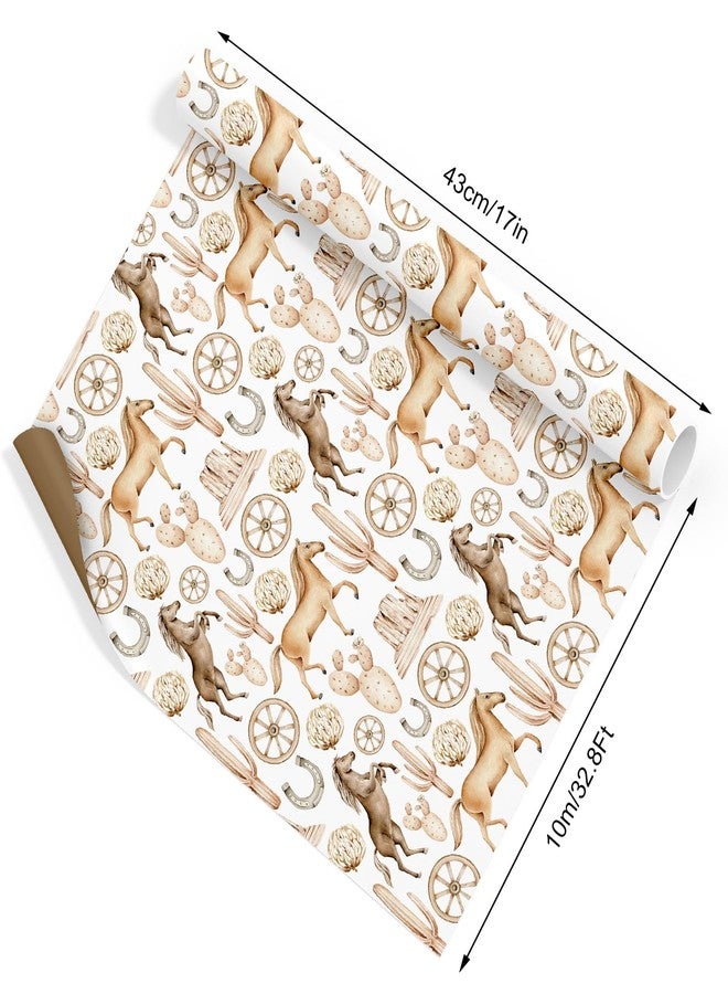 FYSUIMU Western Cowboy Wrapping Paper - Mini Roll - 17 In x 32.8 Ft Watercolor Horse Race Cactus Double-Sided Gift Wrap Paper for DIY Crafts Wild West Rodeo Party Supplies - Image 3