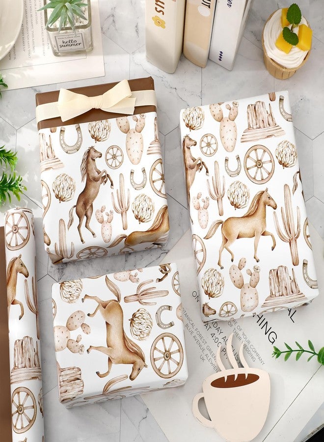 FYSUIMU Western Cowboy Wrapping Paper - Mini Roll - 17 In x 32.8 Ft Watercolor Horse Race Cactus Double-Sided Gift Wrap Paper for DIY Crafts Wild West Rodeo Party Supplies - Image 4