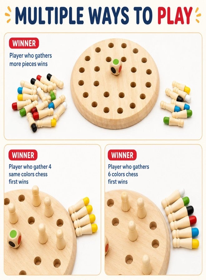 Btop® Wooden Color Memory Chess Game for Kids Age 3+ | Plastic Memory Match Stick Chess Board Game | Brain Puzzle Toy for Boys, Girls & Adults | Montessori Learning & Family Game - Image 4