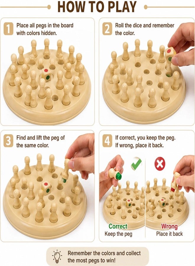 Btop® Wooden Color Memory Chess Game for Kids Age 3+ | Plastic Memory Match Stick Chess Board Game | Brain Puzzle Toy for Boys, Girls & Adults | Montessori Learning & Family Game - Image 3