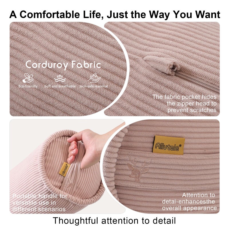 Ailuteie Cuddle Pillow â€“ Corduroy Long Body Pillow for Adults, Cozy Bolster Pillow for Bed, Soft & Supportive for Relaxing Sleep,59 x 7.87 Inches,Pink - Image 4