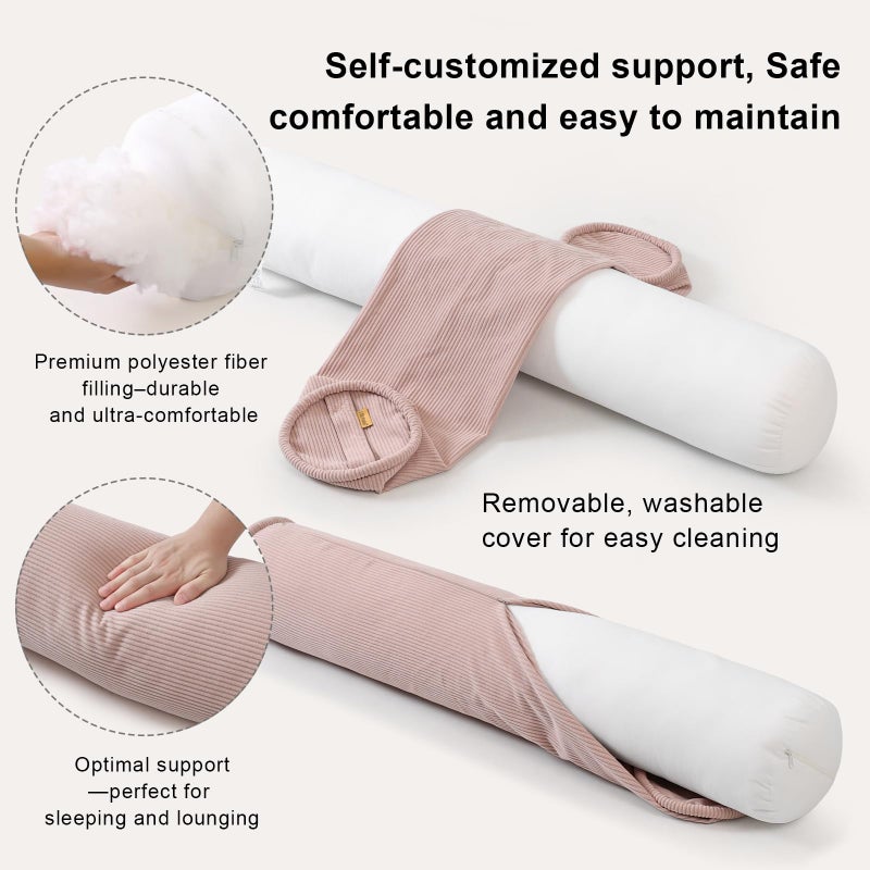 Ailuteie Cuddle Pillow â€“ Corduroy Long Body Pillow for Adults, Cozy Bolster Pillow for Bed, Soft & Supportive for Relaxing Sleep,59 x 7.87 Inches,Pink - Image 3