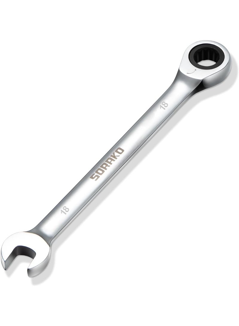 SORAKO Ratchet Spanner 18 mm, Combination Spanner Fixed Head Ratchet Spanner Combination Wrench - Image 1