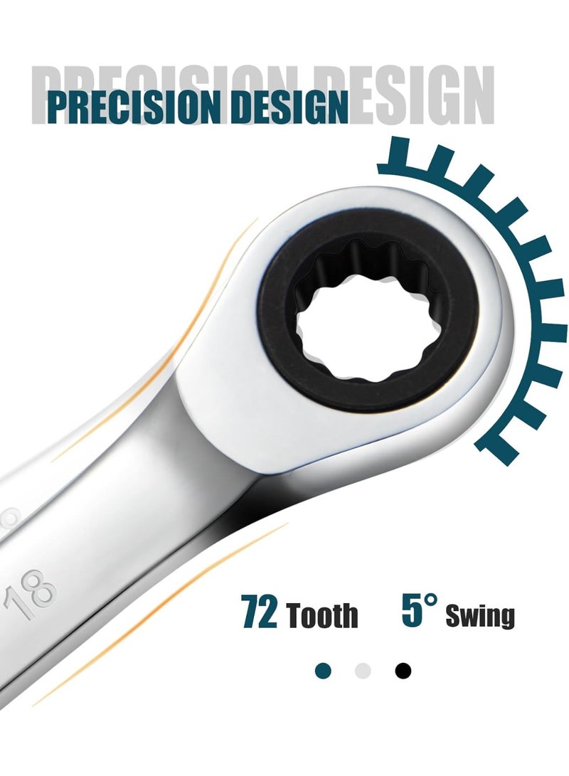 SORAKO Ratchet Spanner 18 mm, Combination Spanner Fixed Head Ratchet Spanner Combination Wrench - Image 5