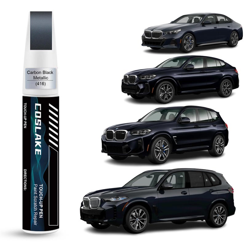 طلاء تصحيح السيارة COSLAKE أسود كربوني معدني 416 لمجموعة BMW طقم إصلاح خدوش السيارة حل سريع وسهل لإصلاح 2 في 1 قلم مزيل للخدوش مع تطابق اللون