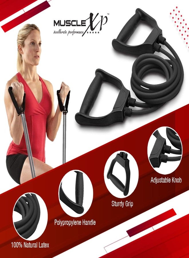 ماسل إكس بي MuscleXP DrFitness+ أنبوب مزدوج لشد الجسم مصنوع من اللاتكس، مناسب للنساء والرجال، مزود بمثبت للباب، للتمارين الرياضية، مناسب للصالات الرياضية المنزلية، لشد الذراعين والساقين والكتفين (أسود) - Image 5