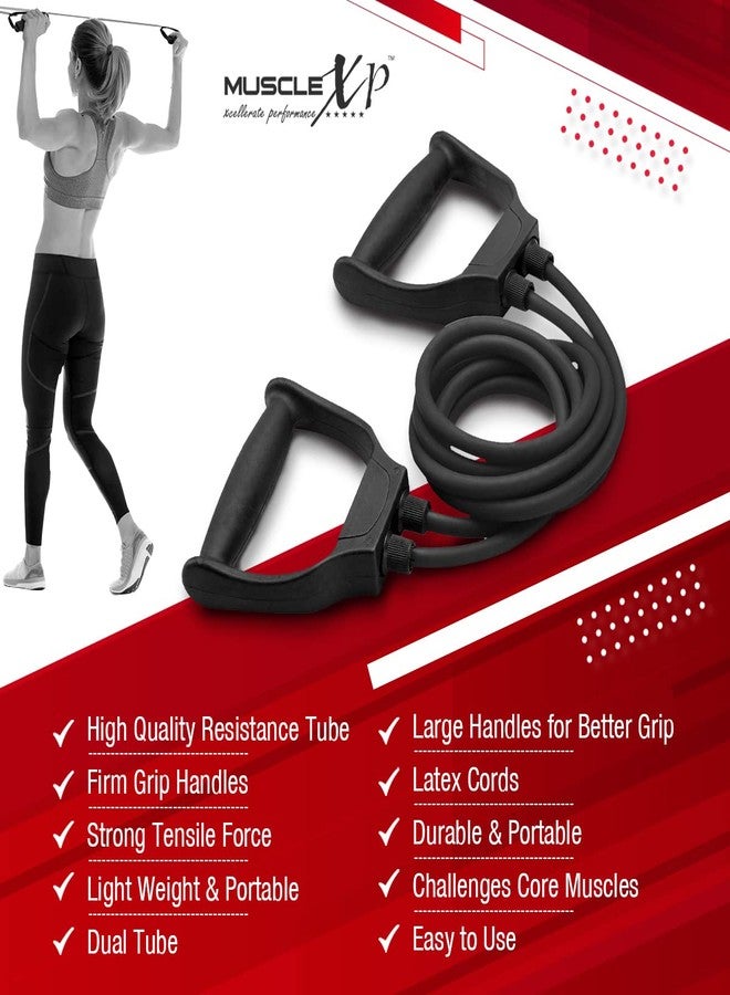 ماسل إكس بي MuscleXP DrFitness+ أنبوب مزدوج لشد الجسم مصنوع من اللاتكس، مناسب للنساء والرجال، مزود بمثبت للباب، للتمارين الرياضية، مناسب للصالات الرياضية المنزلية، لشد الذراعين والساقين والكتفين (أسود) - Image 3