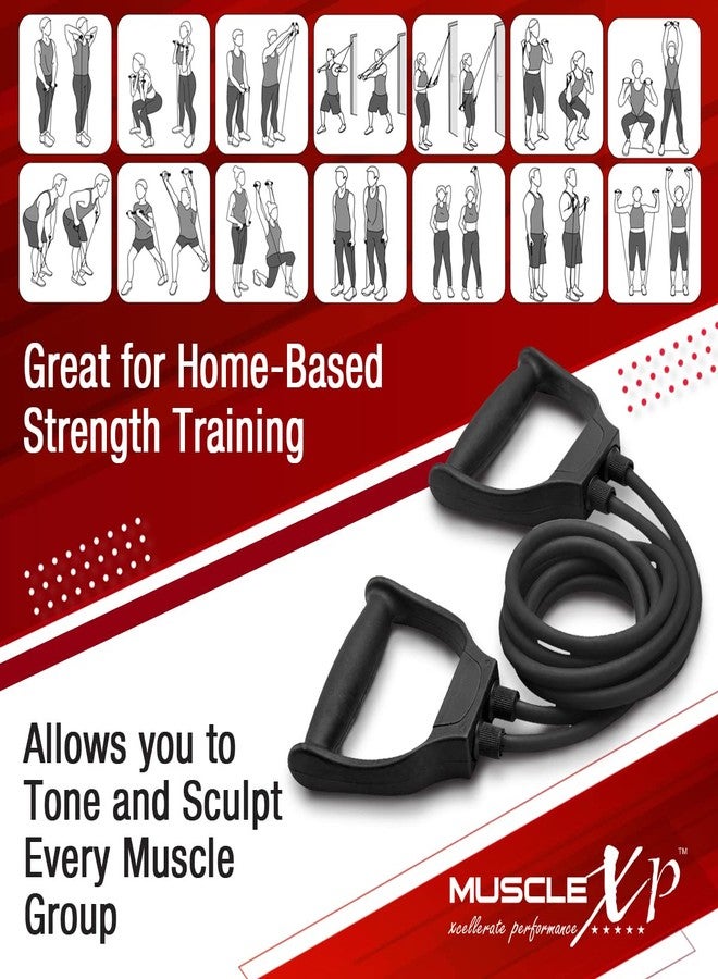ماسل إكس بي MuscleXP DrFitness+ أنبوب مزدوج لشد الجسم مصنوع من اللاتكس، مناسب للنساء والرجال، مزود بمثبت للباب، للتمارين الرياضية، مناسب للصالات الرياضية المنزلية، لشد الذراعين والساقين والكتفين (أسود) - Image 4