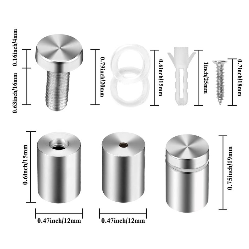 anpiwshjo Standoff Screws, Sign Standoffs, Standoff Screws for Acrylic, Advertising Standoff Mount Metal, Sign Mounting Hardware, Sign Standoff Screws, Spacers & Standoffs, Stand Off Wall Mounts(0.47x0.75 in) - Image 2