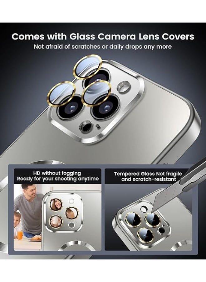 Compatible with Magnetic for iPhone 16 Pro Max Case, Built-in Camera Lens Protector, Compatible with MagSafe, Slim AG Matte Phone Case [Military-Grade Protection] Silicone Cover, Titanium Gray - Image 4