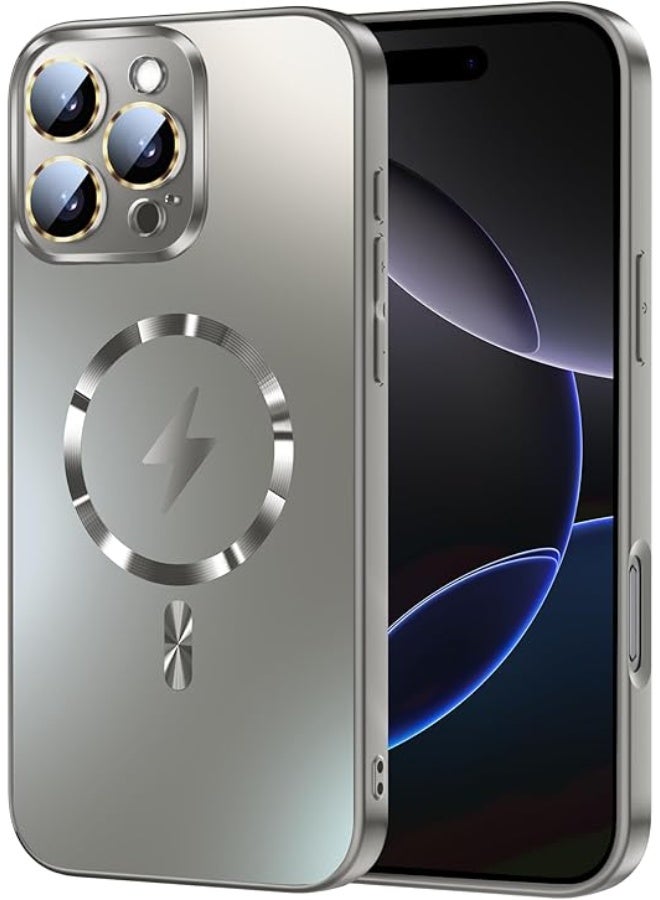 Compatible with Magnetic for iPhone 16 Pro Max Case, Built-in Camera Lens Protector, Compatible with MagSafe, Slim AG Matte Phone Case [Military-Grade Protection] Silicone Cover, Titanium Gray - Image 1