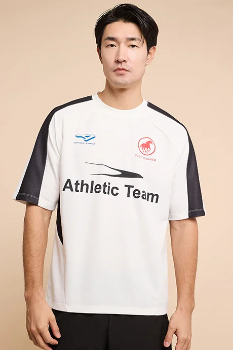 أر أند بي Printed Active T-Shirt with Crew Neck and Short Sleeves