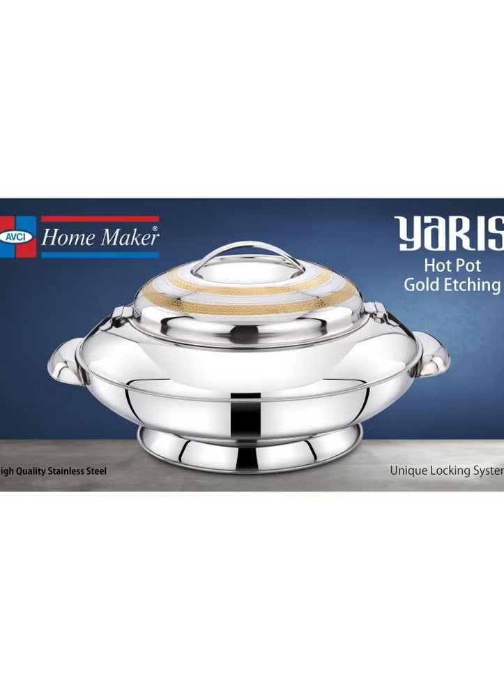 Homemaker Yaris Hotpot 7500ml – Premium Stainless Steel Casserole with Unique Locking Lid, Gold Etching & Silver Finish – Superior Heat Retention – Dishwasher Safe - Image 2