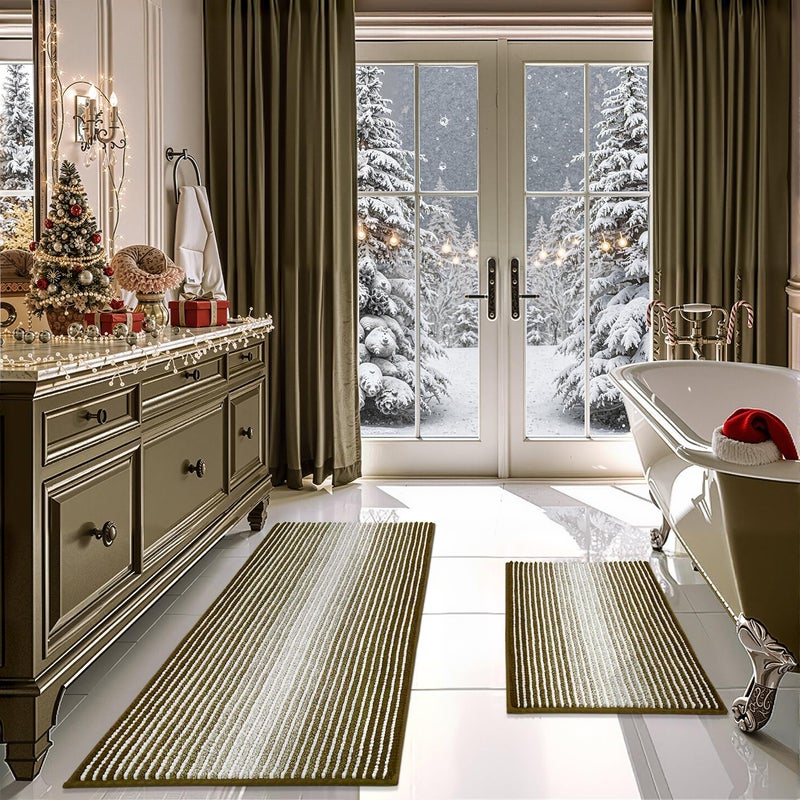 Bathroom Rugs and Mats Sets 2 Piece Thick Absorbent Chenille Bath Mat Rug Set Non Slip Soft Shaggy Bath Room Floor Mats for Bathroom Machine Washable Coyote Brown 20 x 47 Plus 20 x 32