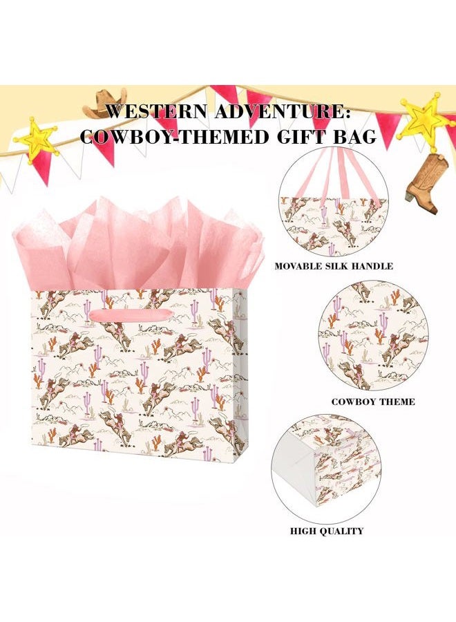 Linelglobal Large Cowgirl Gift Bag with Tissue Ppaer for Women Girl Birthday Western Theme Party Rodeo Stuffer 12.6" - Image 3