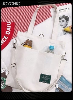 Joychic Casual Canvas Shoulder Bag Multifunction Large Capacity College Students Backpack Foldable Lightweight Tote Bag White  - Image 1