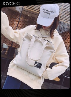 Joychic Casual Canvas Shoulder Bag Multifunction Large Capacity College Students Backpack Foldable Lightweight Tote Bag White  - Image 2