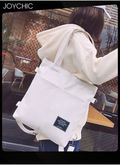 Joychic Casual Canvas Shoulder Bag Multifunction Large Capacity College Students Backpack Foldable Lightweight Tote Bag White  - Image 3