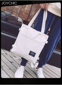 Joychic Casual Canvas Shoulder Bag Multifunction Large Capacity College Students Backpack Foldable Lightweight Tote Bag White  - Image 4