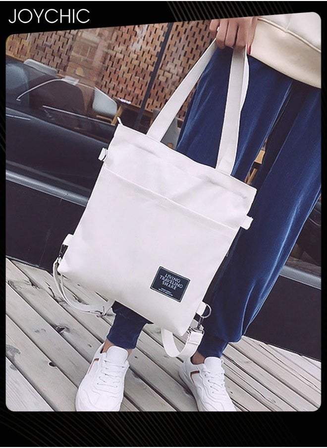 Joychic Casual Canvas Shoulder Bag Multifunction Large Capacity College Students Backpack Foldable Lightweight Tote Bag White  - Image 4