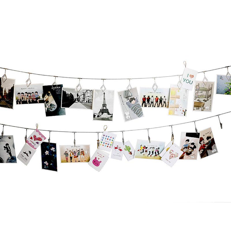 TFu Multi-Purpose Steel Wall Hanging Photo Display Cable Wire Rod String with 12 Clips for Hanging Photos Notes and Artworks (Alligator clip) - Image 2