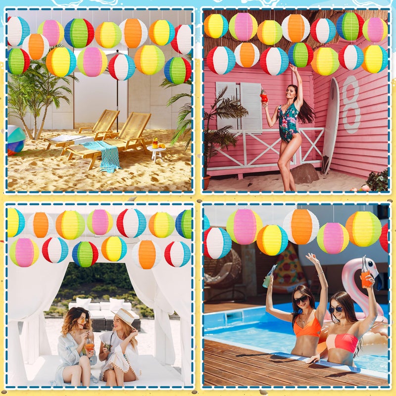 Renbuzhu â€ŽRenbuzhu 15PCS Pool Party Decorations Beach Ball Paper Lanterns - Summer Luau Hawaiian Themed Hanging Decor for Home Birthday Outdoor Indoor - Image 2