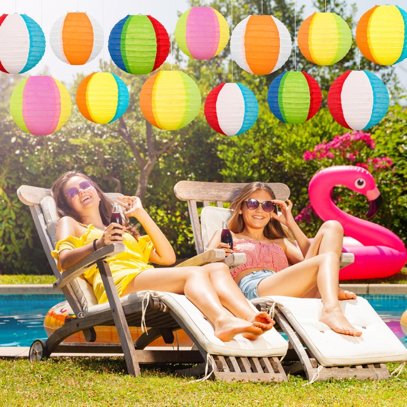 Renbuzhu â€ŽRenbuzhu 15PCS Pool Party Decorations Beach Ball Paper Lanterns - Summer Luau Hawaiian Themed Hanging Decor for Home Birthday Outdoor Indoor - Image 4