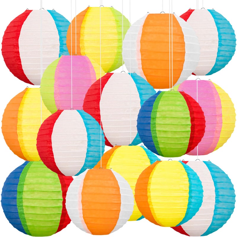 Renbuzhu â€ŽRenbuzhu 15PCS Pool Party Decorations Beach Ball Paper Lanterns - Summer Luau Hawaiian Themed Hanging Decor for Home Birthday Outdoor Indoor - Image 1