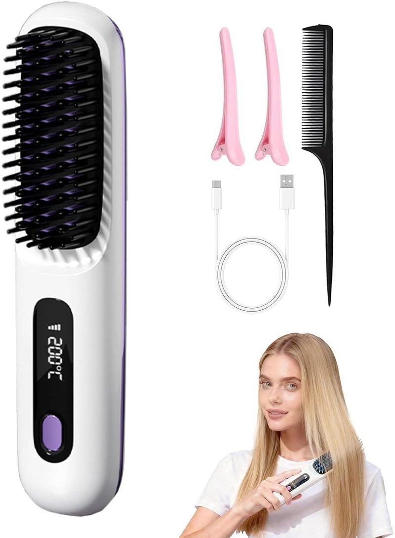 M.A&F's Cordless Hair Straightener Brush – 20s Fast Heat, 3 Temp Levels, Ionic Anti-Frizz, Mini Portable Design for Travel & On-the-Go Touch-Ups, MCH Ceramic (White) - Image 1