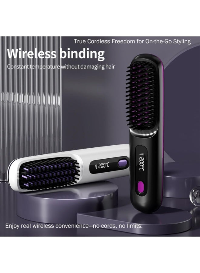M.A&F's Cordless Hair Straightener Brush – 20s Fast Heat, 3 Temp Levels, Ionic Anti-Frizz, Mini Portable Design for Travel & On-the-Go Touch-Ups, MCH Ceramic (White) - Image 4