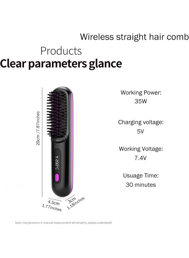 M.A&F's Cordless Hair Straightener Brush – 20s Fast Heat, 3 Temp Levels, Ionic Anti-Frizz, Mini Portable Design for Travel & On-the-Go Touch-Ups, MCH Ceramic (White) - Image 2