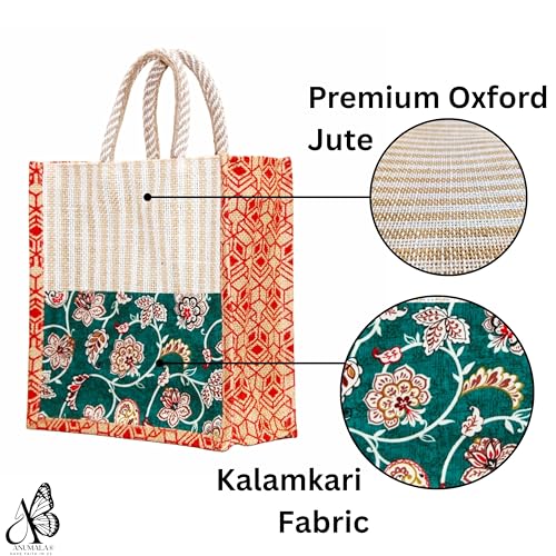 Anumala® Handmade Kalamkari Jute Bag|With Zipper and Artistry with Traditional Indian Craftsmanship for a Sustainable| Unique Fashion Statemen for Multi Purpose. (10x5x11) inches. (2) - Image 3