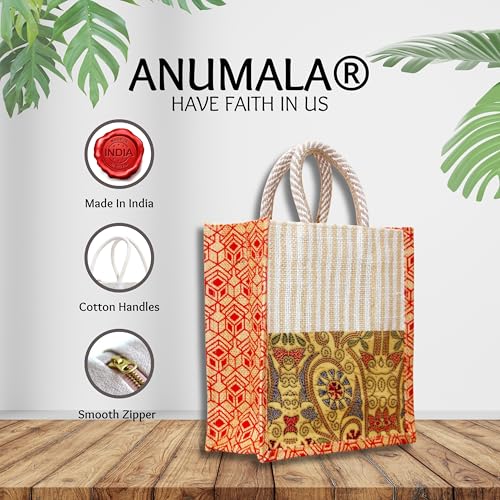 Anumala® Handmade Kalamkari Jute Bag|With Zipper and Artistry with Traditional Indian Craftsmanship for a Sustainable| Unique Fashion Statemen for Multi Purpose. (10x5x11) inches. (2) - Image 5