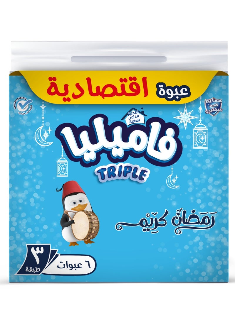 Familia Anti Bacterial Facial Tissues 3 Ply 500 x 6 (Multishape & package may vary)) - Image 2