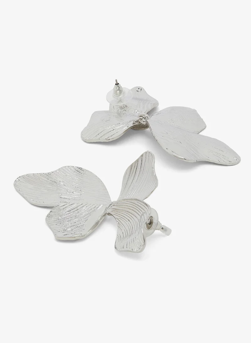 ELLA Silver Floral Structured Earrings