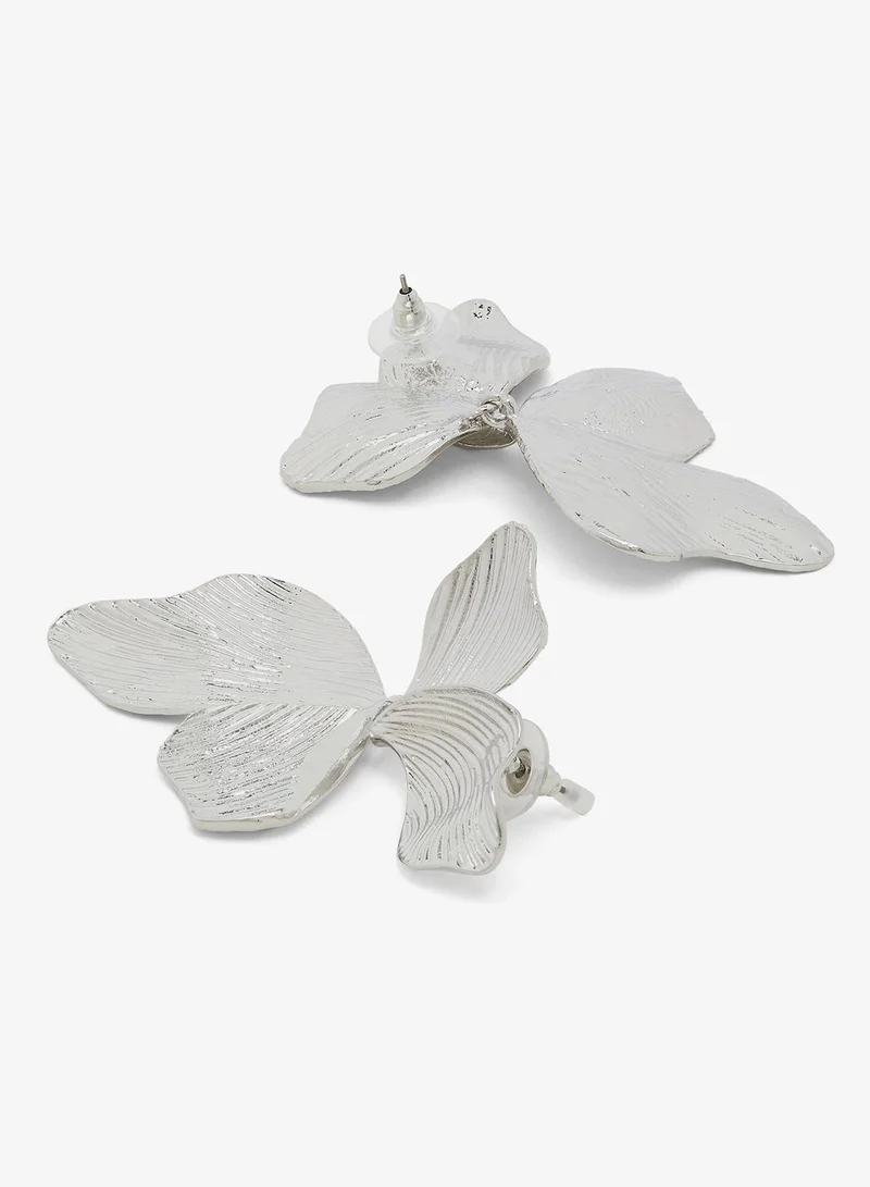 Ella Silver Silver Floral Structured Earrings for Women | Best Price UAE