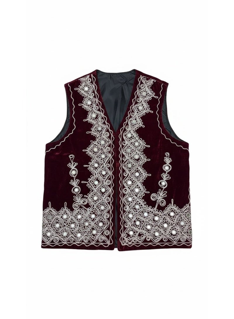Afghan Kuchi Handmade Embroidered Velvet Vest, Ethnic Boho Fashion - Image 1