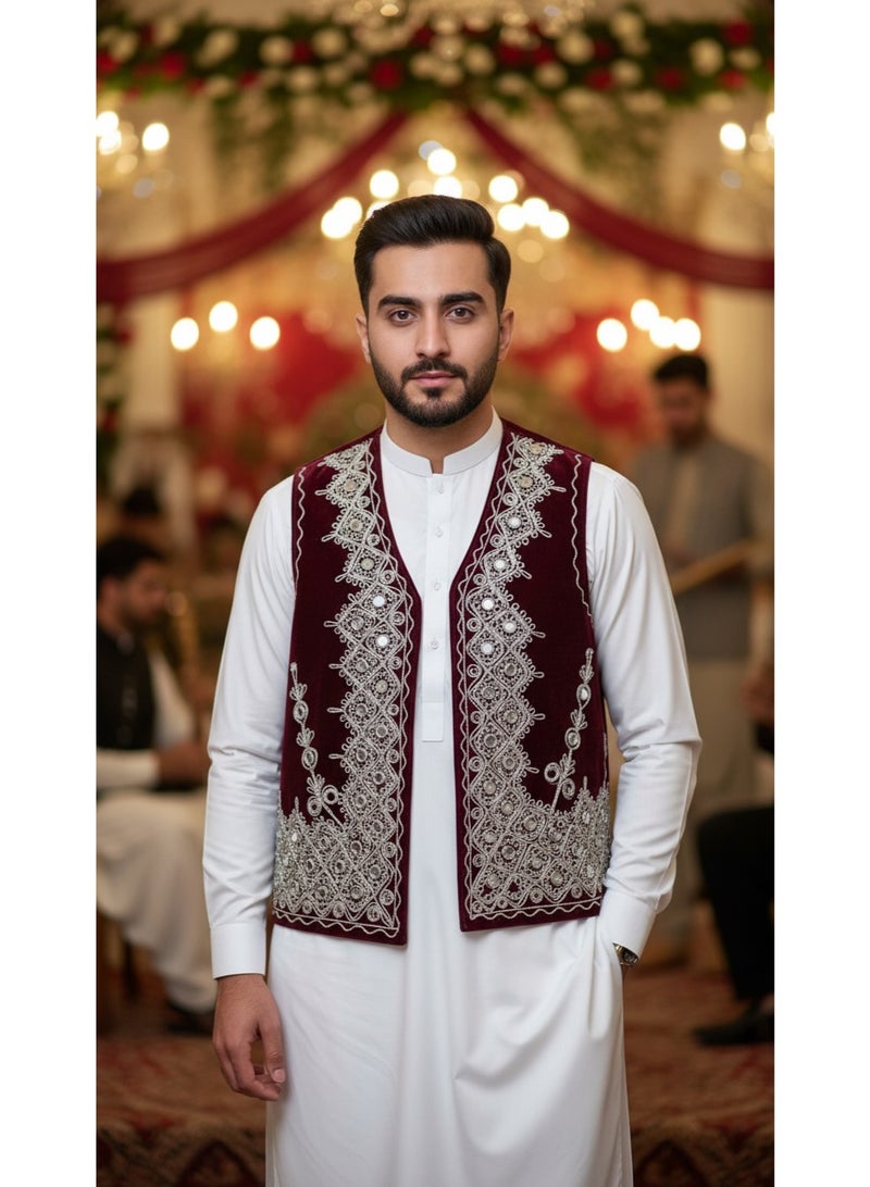 Afghan Kuchi Handmade Embroidered Velvet Vest, Ethnic Boho Fashion - Image 2