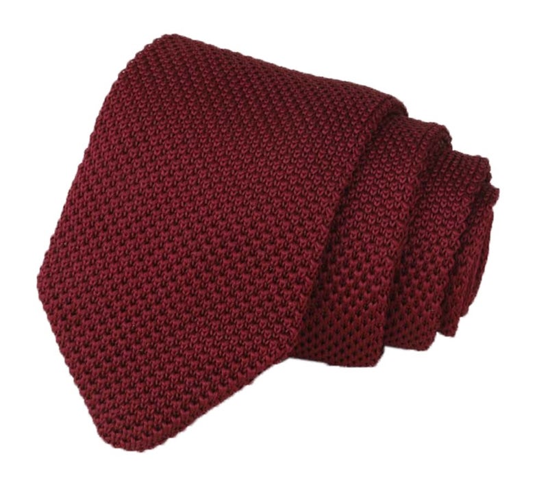 Elfeves Men Solid Iron Wine Red Knit Ties Vintage Fashion 2" Handmade Necktie for Gifts - Image 4