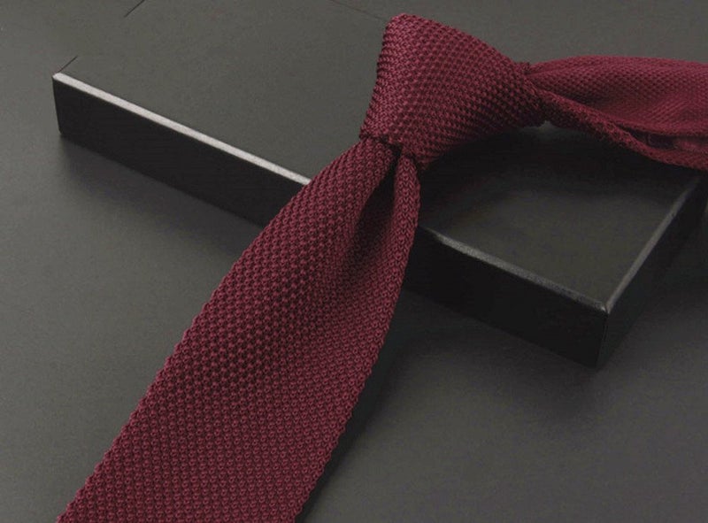 Elfeves Men Solid Iron Wine Red Knit Ties Vintage Fashion 2" Handmade Necktie for Gifts - Image 3