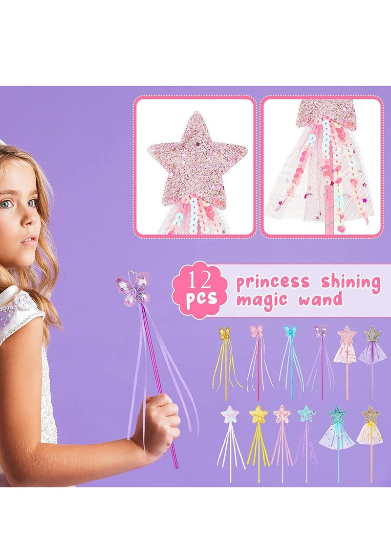 SYOSI 12 Pieces Fairy Wands Kit Star Wands Glitter Star a ngel Fairy Wands Sticks bu tterfly and Star Princess Wands with Ribbons Props for Birthday Wedding Party Cosplay Favors Role Play Toys - Image 5