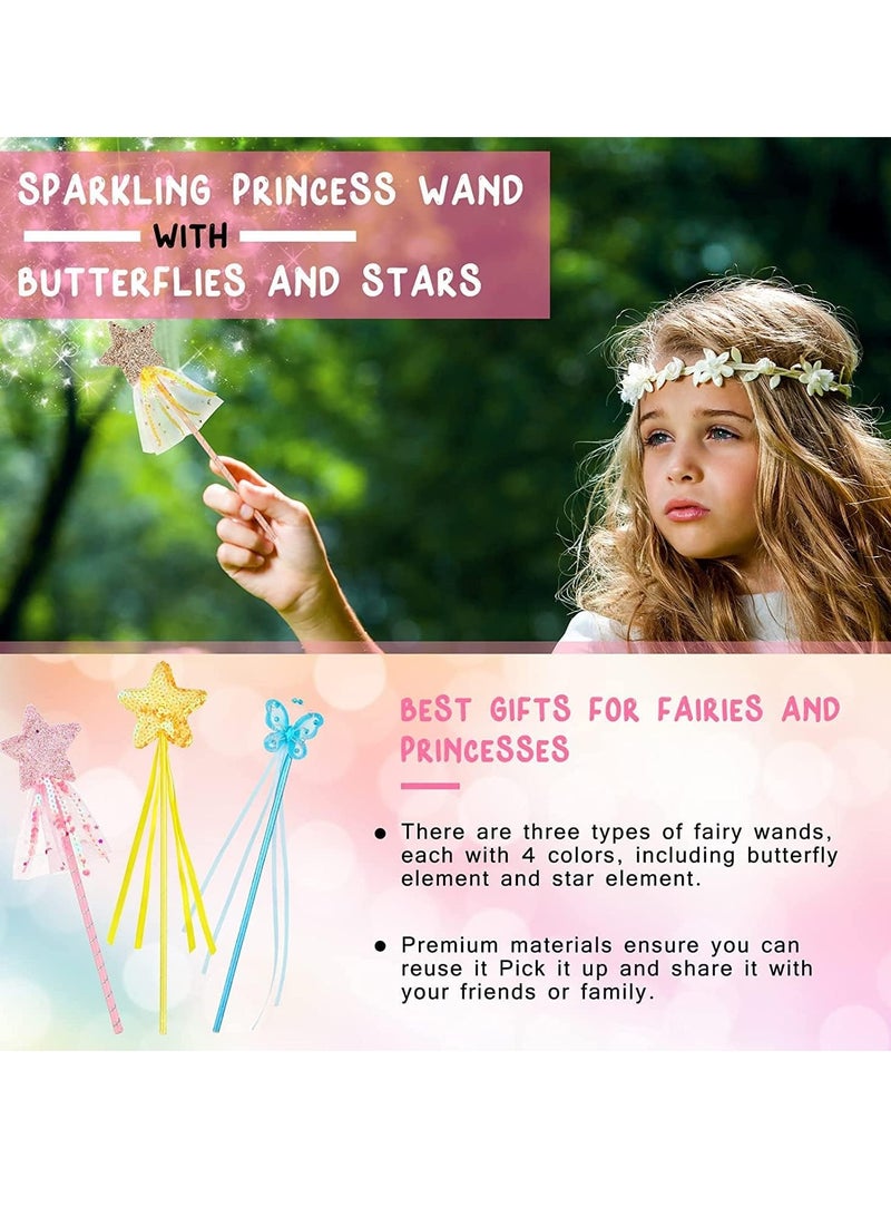 SYOSI 12 Pieces Fairy Wands Kit Star Wands Glitter Star a ngel Fairy Wands Sticks bu tterfly and Star Princess Wands with Ribbons Props for Birthday Wedding Party Cosplay Favors Role Play Toys - Image 4